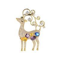 Cubic Zirconia Brooch, Brass, Christmas Reindeer, plated, micro pave cubic zirconia & for woman 
