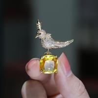 Cubic Zirconia Brooch, Brass, with Citrine, Bird, plated, micro pave cubic zirconia & for woman 