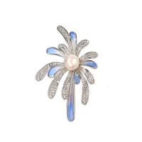 Freshwater Pearl Brooch, Brass, with Freshwater Pearl, plated, Unisex & micro pave cubic zirconia 