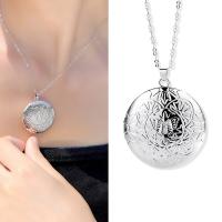 Fashion Locket Necklace, Brass, with 1.97inch extender chain, Round, platinum plated, with photo locket & for woman Approx 15.75 Inch 