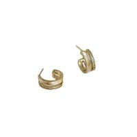 Cubic Zirconia Micro Pave Brass Earring, with Shell, micro pave cubic zirconia, golden, 16mm 