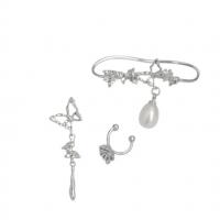 Messing Schmuck Set, Ohrring, mit 925er Sterling Silber & Kunststoff Perlen, für Frau, Silberfarbe, 3.2cmuff0c0.8cmuff0c2cm, verkauft von setzen