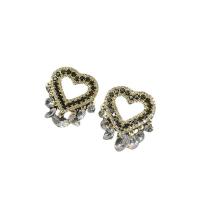 Cubic Zircon (CZ) Drop Earring, Brass, Heart, With Pendant & micro pave cubic zirconia & for woman, mixed colors, 10-30mm 