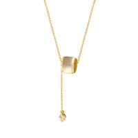 Katzenauge Halskette, Messing, mit Katzenauge, Micro pave Zirkonia & für Frau, goldfarben, Länge:39 cm, verkauft von PC