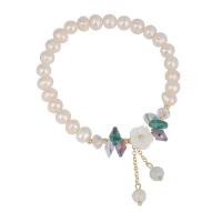 Bracelets perles de pierres semi-précieuses, perle d'eau douce cultivée, avec Moonstone & Acier titane & coquille, pour femme & avec strass, couleurs mélangées cm, Vendu par PC