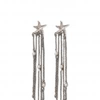 Kunststoff Perle Zink Legierung Ohrring, Zinklegierung, mit Kunststoff Perlen, für Frau, Silberfarbe, 133x21mm, verkauft von Paar