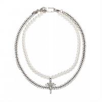 Titanium Steel Jewelry Necklace, with Plastic Pearl, Unisex, silver color, 50cmuff0c60cm 