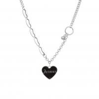 Titanium Steel Jewelry Necklace, Heart, for woman & enamel, silver color cm 