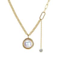 Titan Schmuck Halskette, Titanstahl, mit Kunststoff Perlen, plattiert, für Frau & mit Strass, goldfarben, Länge:48 cm, verkauft von PC