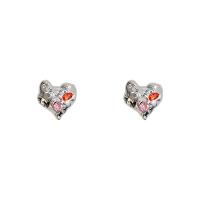 Zinc Alloy Rhinestone Stud Earring, Heart, high quality plated, fashion jewelry & for woman & with rhinestone & hammered, silver color 