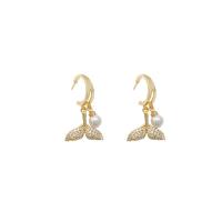Cubic Zirconia Micro Pave Brass Earring, with ABS Plastic Pearl, real gold plated, fashion jewelry & micro pave cubic zirconia & for woman 