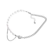 Titan Schmuck Halskette, Titanstahl, mit ABS-Kunststoff-Perlen, mit Verlängerungskettchen von 1.97, plattiert, Modeschmuck & für Frau, Silberfarbe, 13mm, verkauft von PC