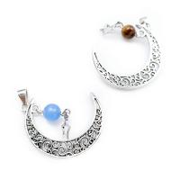 Gemstone Zinc Alloy Pendants, with Gemstone, Moon and Star, silver color plated, fashion jewelry 