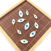 Zinc Alloy Shell Pendants, with Zinc Alloy, Horse Eye, gold color plated, evil eye pattern & enamel, white 
