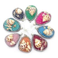 Resin Shell Pendants, with Natural Stone & Shell & Zinc Alloy, silver color plated, with rhinestone - 