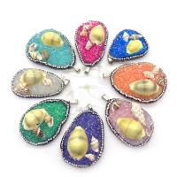 Resin Shell Pendants, with Natural Stone & Shell & Zinc Alloy, silver color plated, with rhinestone 30x50- 