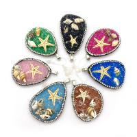 Resin Shell Pendants, with Natural Stone & Shell & Zinc Alloy, silver color plated, with rhinestone 30x50- 