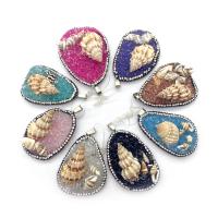 Resin Zinc Alloy Pendants, with Natural Stone & Trumpet Shell & Zinc Alloy, silver color plated, with rhinestone 30x50- 