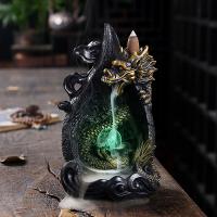 Incense Smoke Flow Backflow Holder Ceramic Incense Burner, Resin, for home and office & durable & with LED light 