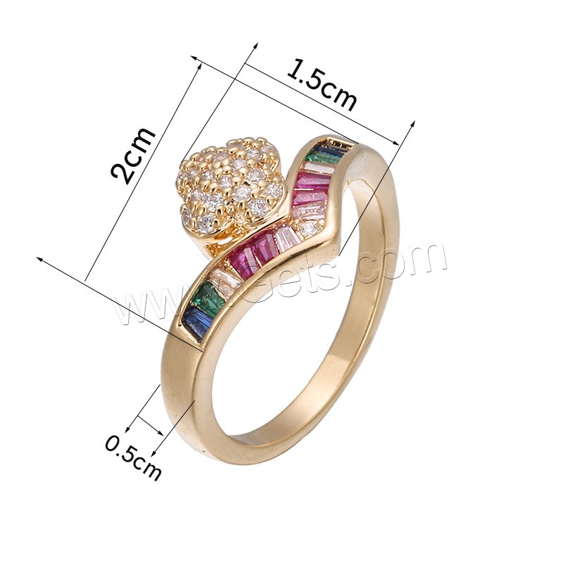 Zircon pavent l'anneau en laiton de doigt, Placage, normes différentes pour le choix & pavé de micro zircon & pour femme, plus de couleurs à choisir, 20x15mm, 5mm, Taille:6-9, Vendu par PC