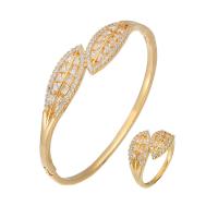 Cubic Zirconia Micro Pave Brass Jewelry Sets, Leaf, plated & micro pave cubic zirconia & for woman 5mm US Ring 