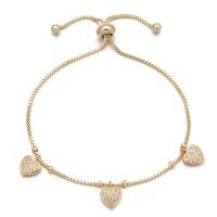 Cubic Zirconia Micro Pave Brass Bracelet, Heart, gold color plated, adjustable & micro pave cubic zirconia & for woman Approx 7 Inch 