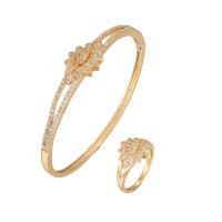 Cubic Zirconia Micro Pave Brass Jewelry Sets, Flower, plated & micro pave cubic zirconia & for woman  US Ring 