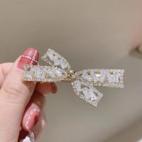 Hair Snap Clips, Zinc Alloy, Bowknot, gold color plated, micro pave cubic zirconia & for woman 
