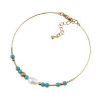 Titanium Steel Bracelet & Bangle, with turquoise, for woman, golden, 55mm 