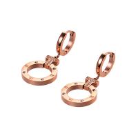 Huggie Hoop Drop Earring, Acier titane, Placage, pour femme & avec strass, couleur or rose Vendu par paire