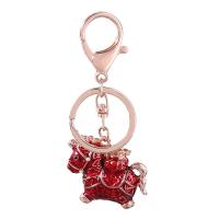 Zinc Alloy Key Clasp, with ABS Plastic Pearl, Horse, fashion jewelry & for woman & enamel, red 