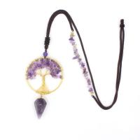 Gemstone Necklaces, Natural Stone, with Brass, gold color plated, tree of life design & Unisex & hollow Approx 27.56 Inch 