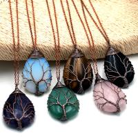 Gemstone Brass Pendants, Natural Stone, with Brass, Teardrop, antique copper color plated & Unisex 