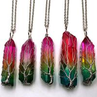 Quartz Necklace, with Brass, irregular, silver color plated, Unisex, rainbow colors, 35-60mm Approx 14.96 Inch 