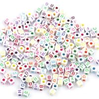 Acrylic Alphabet Beads, Square, DIY & with letter pattern & enamel 