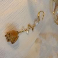 Boucle d'oreille résine zinc alliage, alliage de zinc, avec perle de verre & résine, Placage de couleur d'or, bijoux de mode, couleurs mélangées, 57mm, Vendu par paire