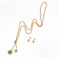 Fashion Stainless Steel Jewelry Sets, earring & necklace, Evil Eye, 18K gold plated, 2 pieces & fashion jewelry & for woman, 2.5mm, 18mm, 7.9mm Approx 29.9 Inch 