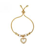 Stainless Steel Charm Bracelet, with White Shell, Heart, 18K gold plated, snake chain & for woman, 17mm Approx 9.4 Inch 