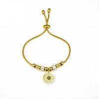 Stainless Steel Charm Bracelet, Evil Eye, gold color plated, adjustable & snake chain & for woman & with rhinestone, 15mm, 2mm, 24mm 