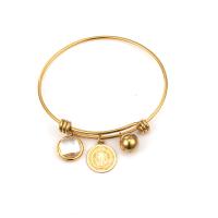 Stainless Steel Bangle, gold color plated, adjustable & for woman, 15mm, 70mm 