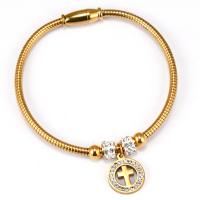 Stainless Steel Bangle, Cross, plated, snake chain & for woman & with rhinestone & hollow 56mm 