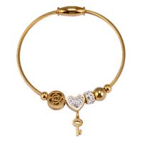 Stainless Steel Bangle, Key, 18K gold plated, for woman & with rhinestone, 56mm 