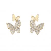 Zinc Alloy Rhinestone Stud Earring, with 925 Sterling Silver, Butterfly, plated, 5 pieces & for woman & with rhinestone 8mm 