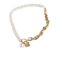 Zinc Alloy Necklace, with Plastic Pearl, for woman, golden cm 