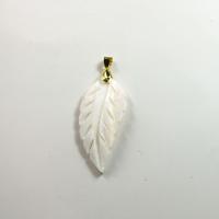 Brass Shell Pendants, White Shell, with Brass, Leaf, gold color plated, fashion jewelry, white 