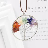 Tree Of Life Necklace, Gemstone, with leather cord & Brass, with 1.97Inch extender chain, platinum color plated, Unisex, mixed colors Approx 17.72 Inch 