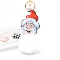 PU Leather Key Chain, with Plush & Zinc Alloy, Santa Claus, gold color plated, Unisex 