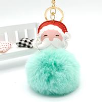 PU Leather Key Chain, with Plush & Zinc Alloy, Santa Claus, gold color plated, Unisex 