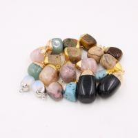 Gemstone Brass Pendants, Natural Stone, with Brass, irregular, plated, Unisex, mixed colors, 30mm 