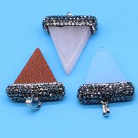 Gemstone Jewelry Pendant, Natural Stone, with Rhinestone Clay Pave, Triangle & Unisex 